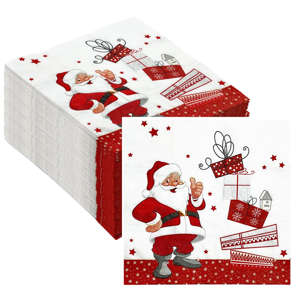 20-100 pces guardanapos de papel de natal boneco de neve santa elk guardanapos de cocktail descartáveis para decorações de festa de natal do feriado