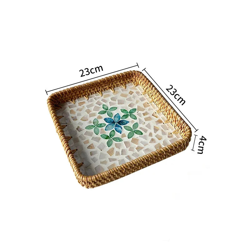 Bandeja Retrô de Rattan Feita à Mão
