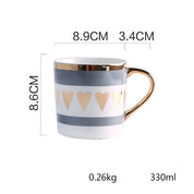 Caneca cerâmica pintada a ouro estilo nórdico, copo de água minimalista, copo de café caseiro, leite, copo casal, escritório, 330ml
