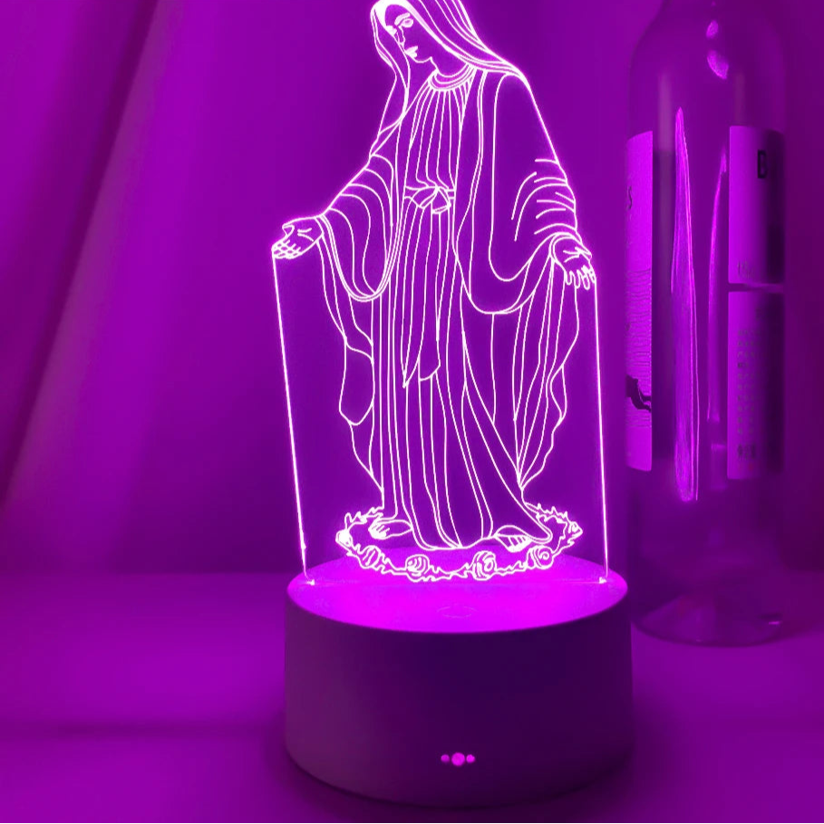 Imagem Religiosa 3D LED: Virgem Maria com Controle Remoto de Cores
