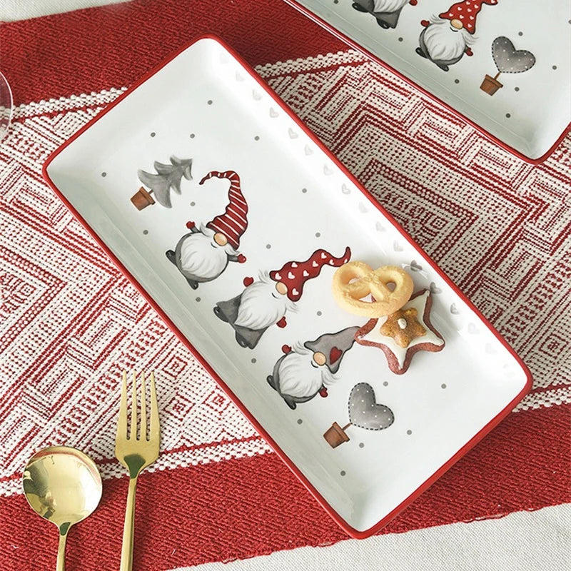 Pratos de jantar de cerâmica de natal retangular placa de alívio de cerâmica bandeja de sobremesa de chá da tarde bife pratos ocidentais utensílios de mesa presentes