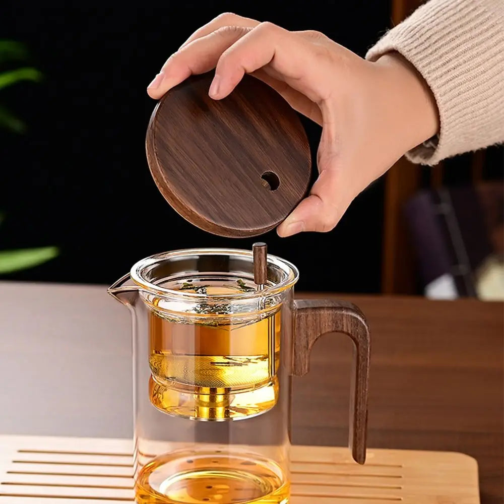 Bule com Infusor de Chá Vidro e Madeira