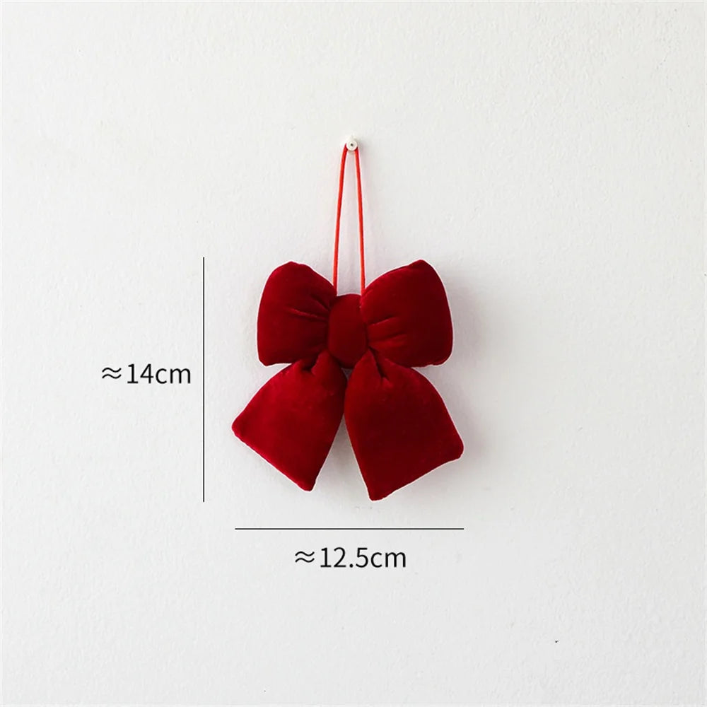 Decoração de arco de natal veludo vermelho arco nó enfeites pendurados diy árvores de natal pingente para decorações de festa em casa de férias
