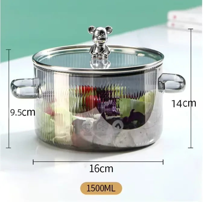 Panela de Vidro Transparente 1500ml com Alças Duplas