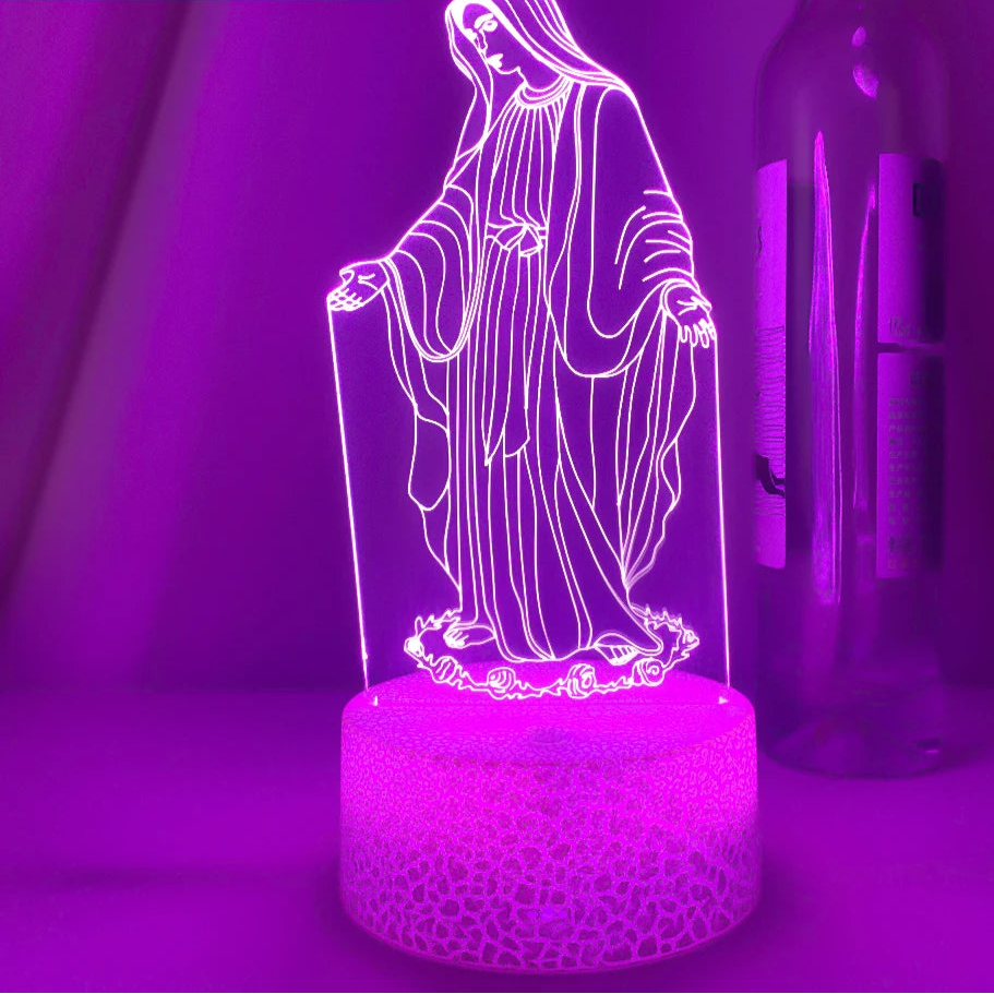 Imagem Religiosa 3D LED: Virgem Maria com Controle Remoto de Cores