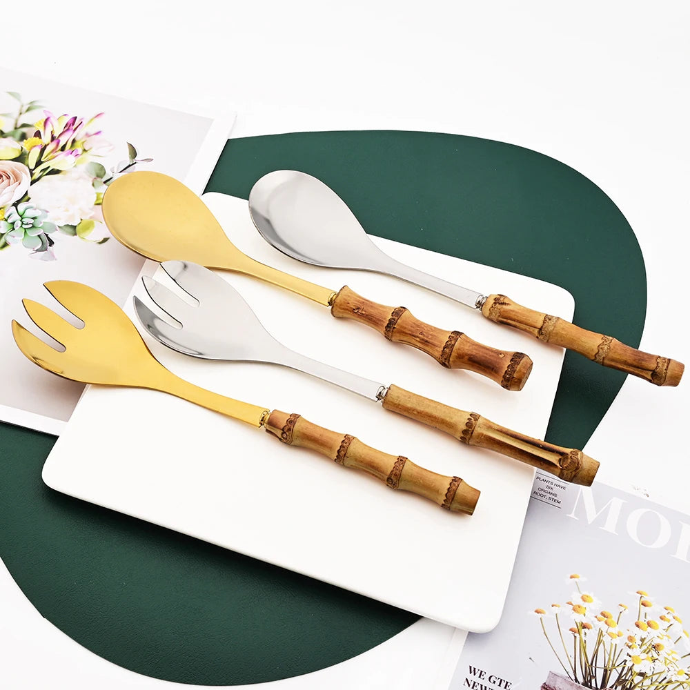 Kit Utensílios em Bambu e Inox - 2pcs