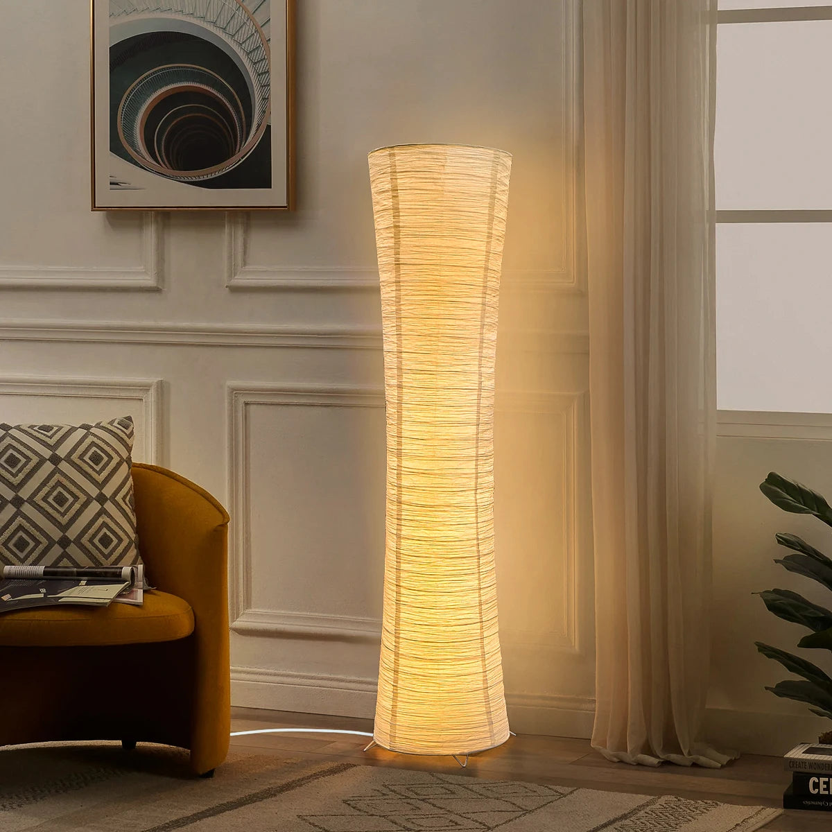 Abajur de papel de três cores led luz ajustável cronometragem lâmpada de chão canto cilíndrico quarto escritório sala de estar