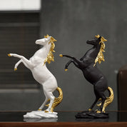 Escultura Horse em Resina Branco e Preto