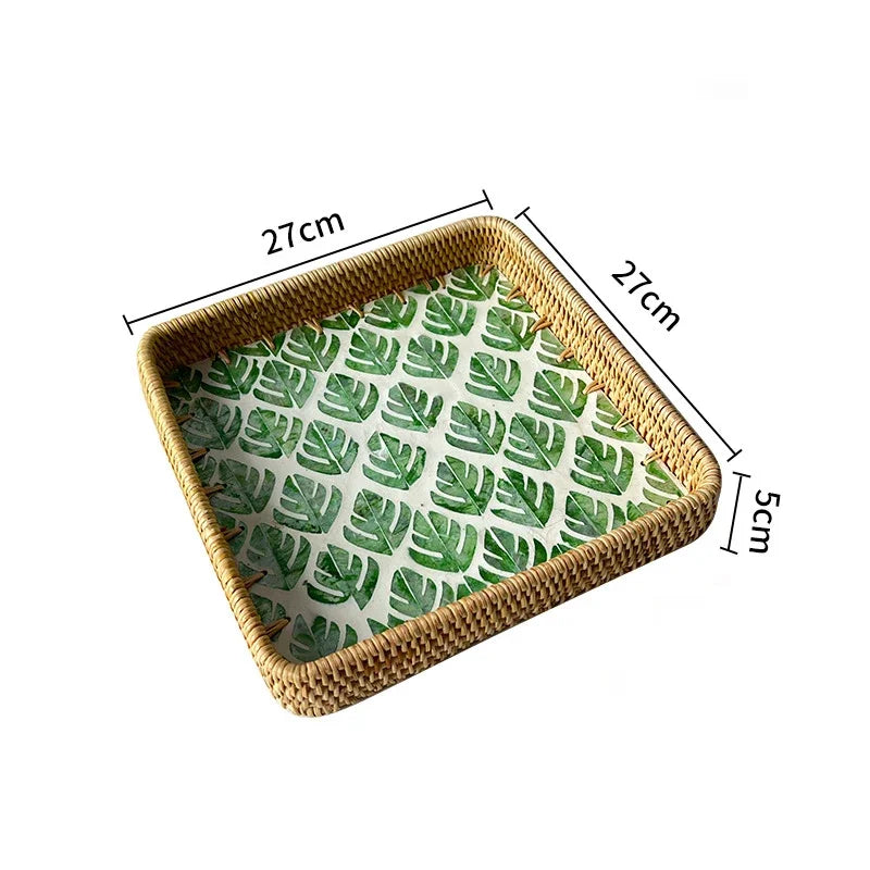 Bandeja Retrô de Rattan Feita à Mão