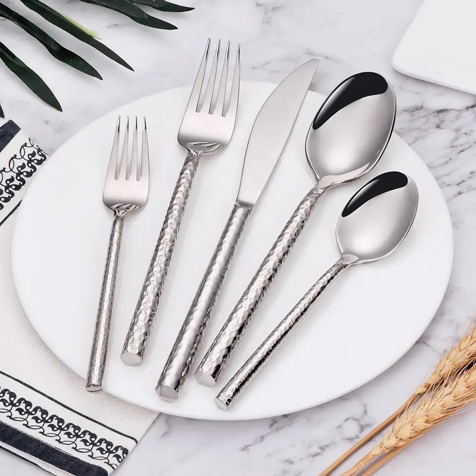 Talheres Prata Martelado em Inox - 6pcs