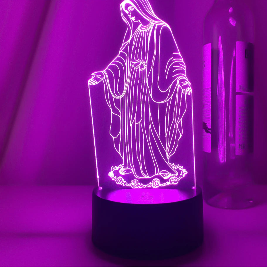 Imagem Religiosa 3D LED: Virgem Maria com Controle Remoto de Cores