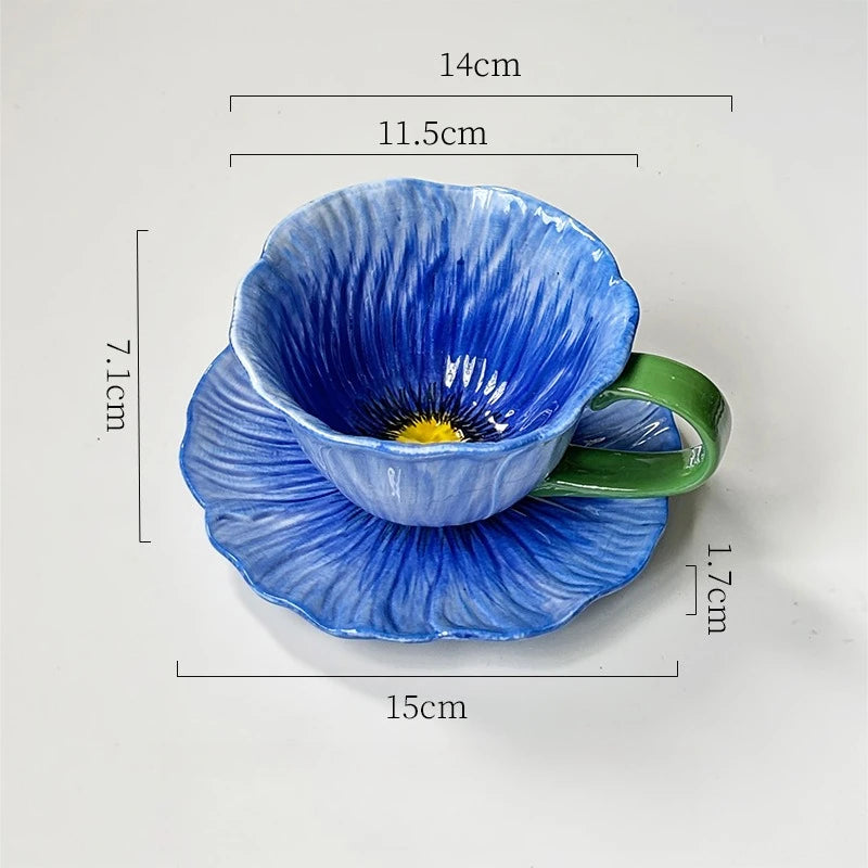 Conjunto de Xícara de Chá Cerâmica Pétala de Flor com Pires - 300ml