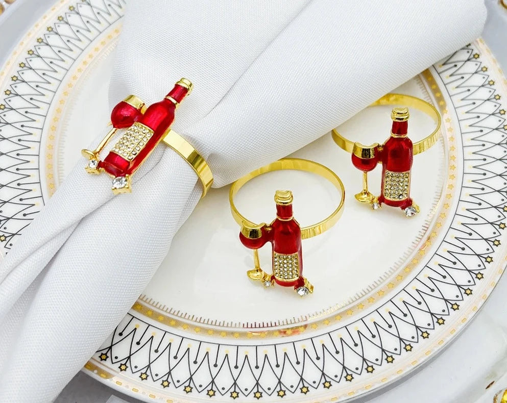 Kit Anéis de Guardanapo Formato Vinho 6 Pcs