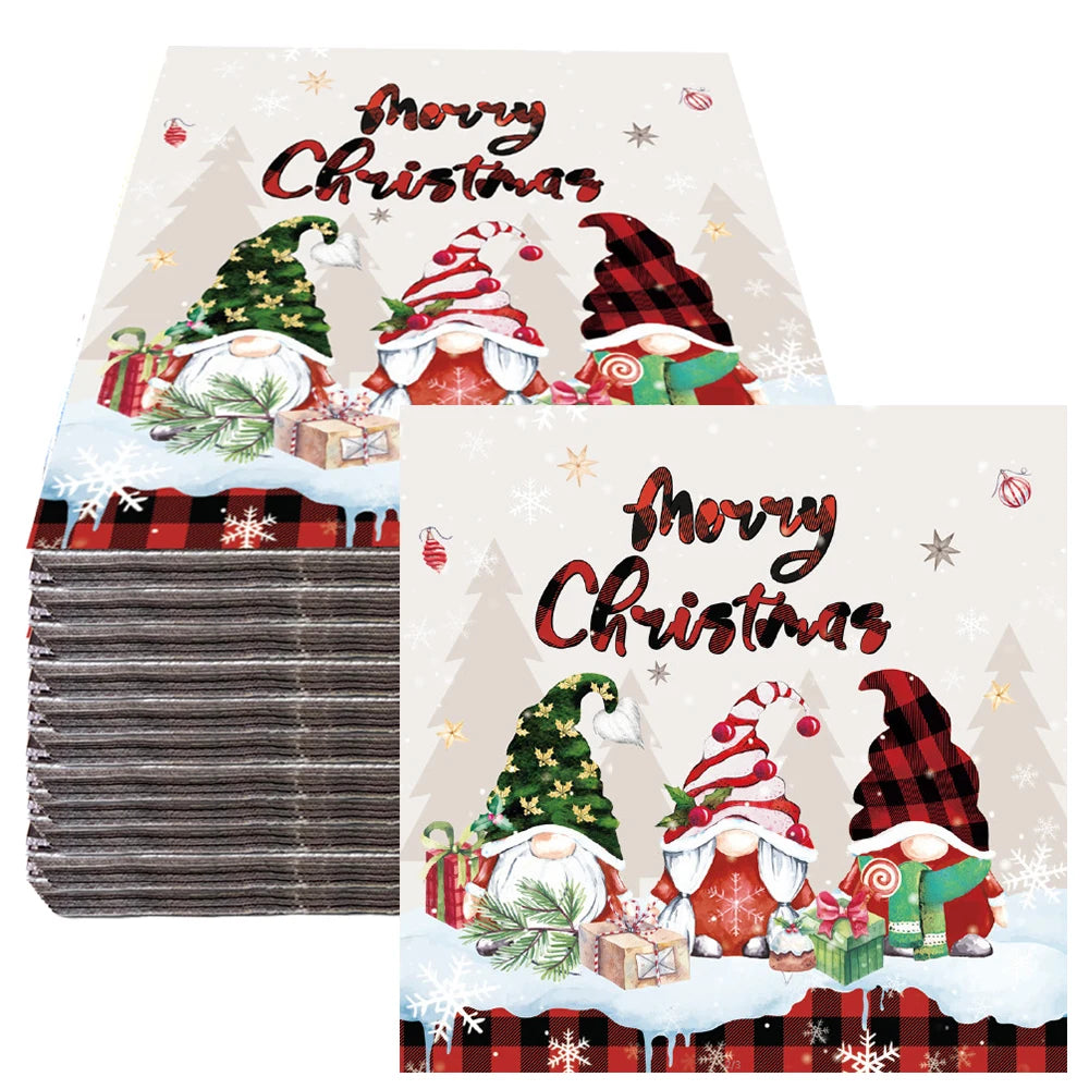 20-100 pces guardanapos de papel de natal boneco de neve santa elk guardanapos de cocktail descartáveis para decorações de festa de natal do feriado