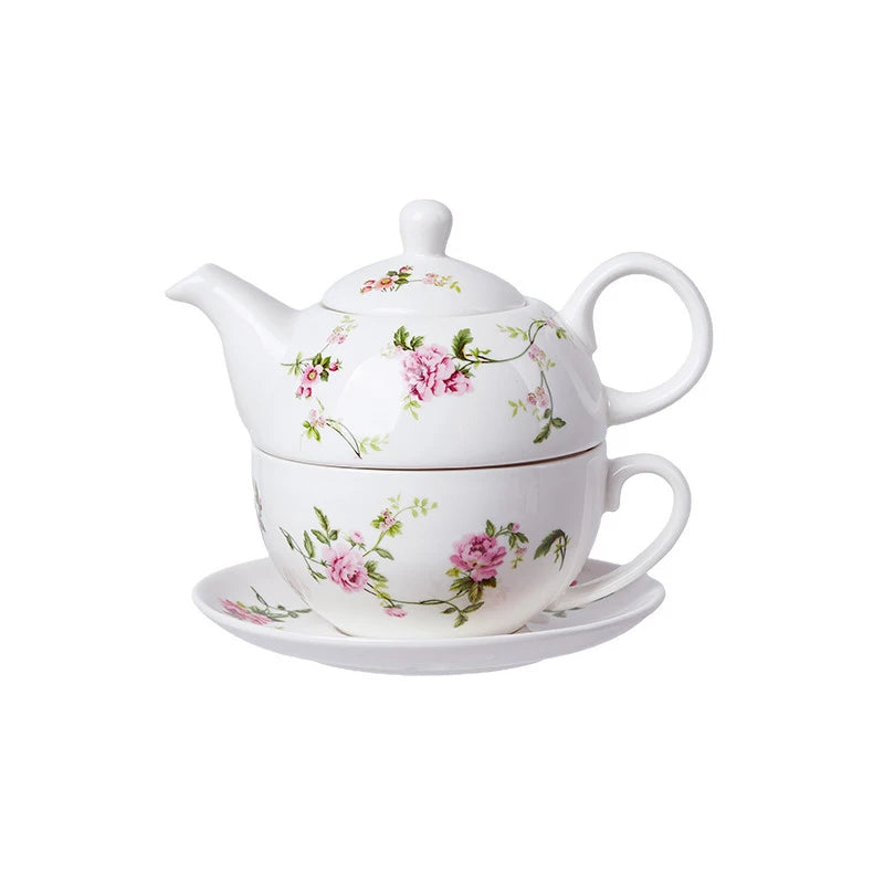 Tea For One Pintado a Mão em Porcelana Kit 4 Peças