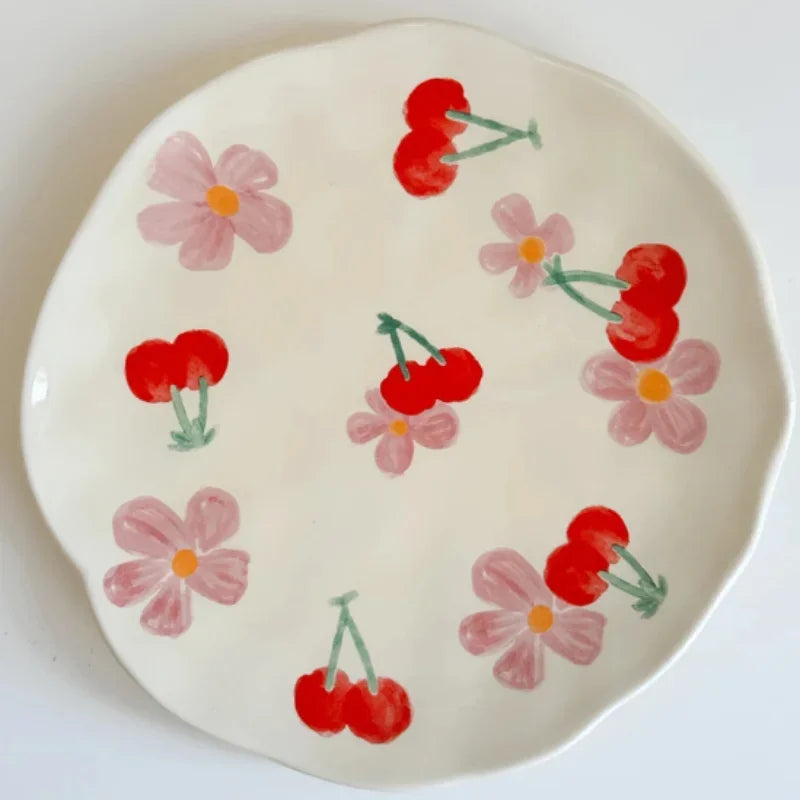 Conjunto de Xícara e Pires de Cerâmica Floral