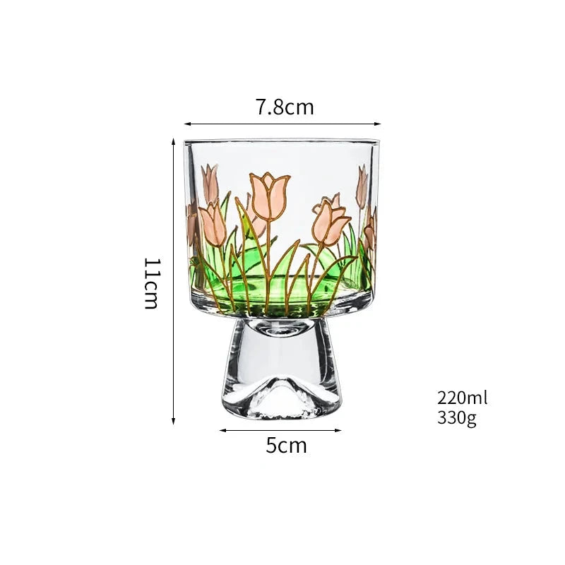 Copo Tulipas Artesanal de Vidro