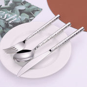 Talheres Prata Martelado em Inox - 6pcs