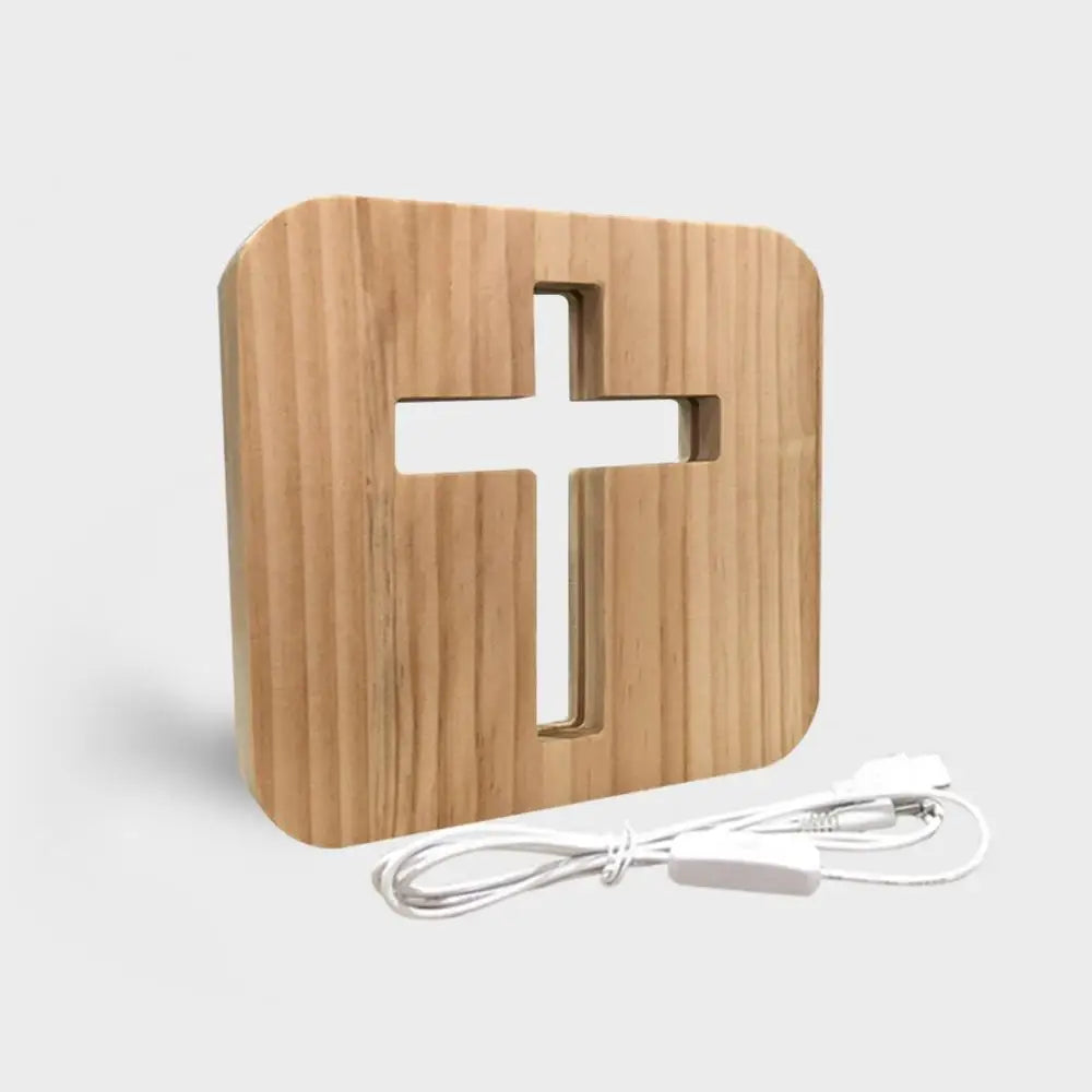 3d cruz de madeira usb led night light candeeiro mesa decoração para casa madeira led night light cruz atmosfera luz decoração natal presente