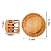 Bandeja para Frios com 4 Utensílios em Madeira Bambu