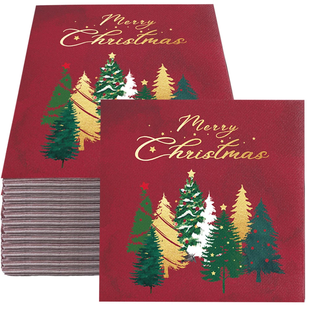 20-100 pces guardanapos de papel de natal boneco de neve santa elk guardanapos de cocktail descartáveis para decorações de festa de natal do feriado