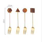 Conjunto de garfo de colher pequena de aço inoxidável, acrílico banhado a ouro, colheres geométricas, INS, café, agitação para chá, doméstico, 4pcs