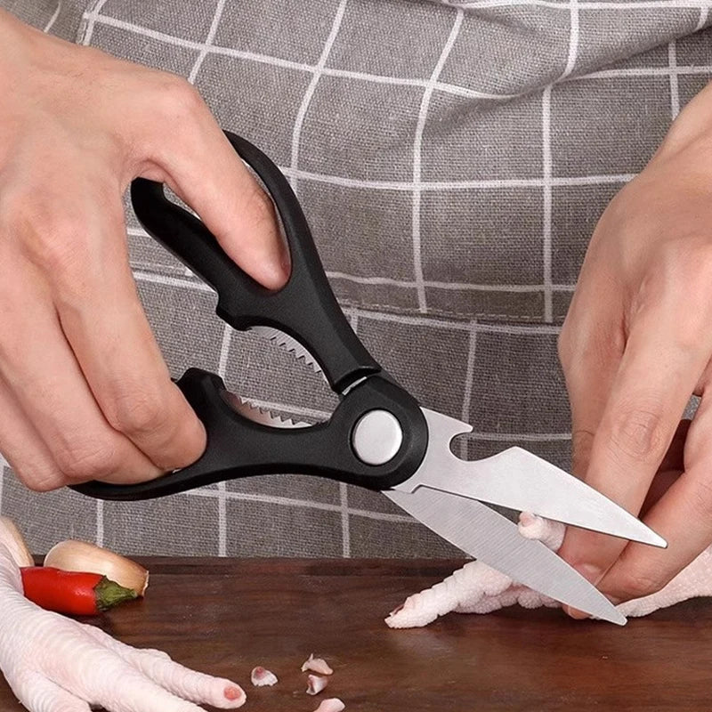 Jogo de Facas de Cozinha 5 Peças em Aço Inox com Revestimento Antiaderente, Faca de Chef, Tesoura, Descascador e Cabo de Madeira