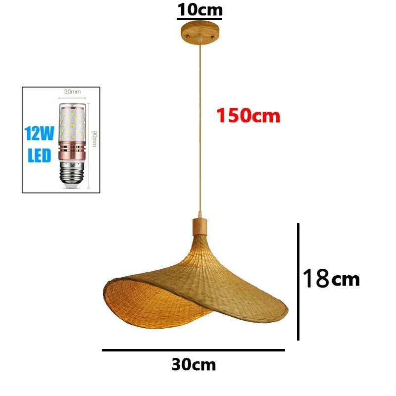 Lustre de bambu estilo chinês MoModern, lâmpada Rattan, lâmpadas tecidas à mão, lustre criativo chapéu de palha, lâmpada de bambu tecida para sala de chá