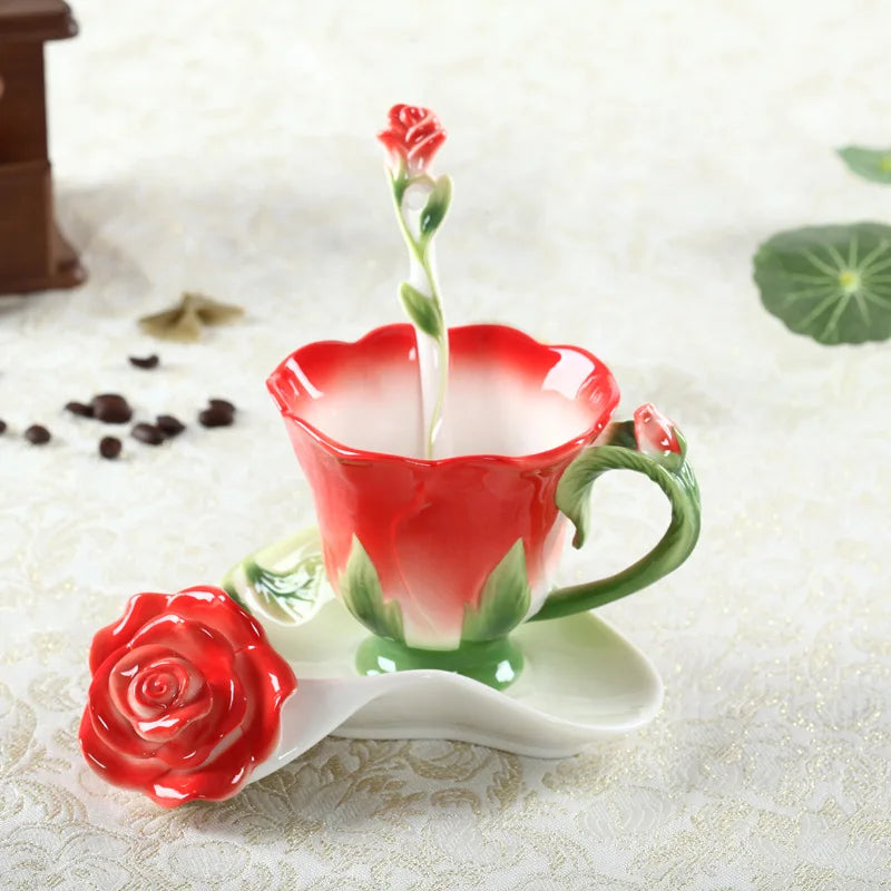 Conjunto Criativo Xícara Tulipa Cerâmica 3pcs