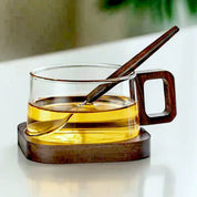 Kit Caneca de Vidro e Madeira 200ml - 3pcs