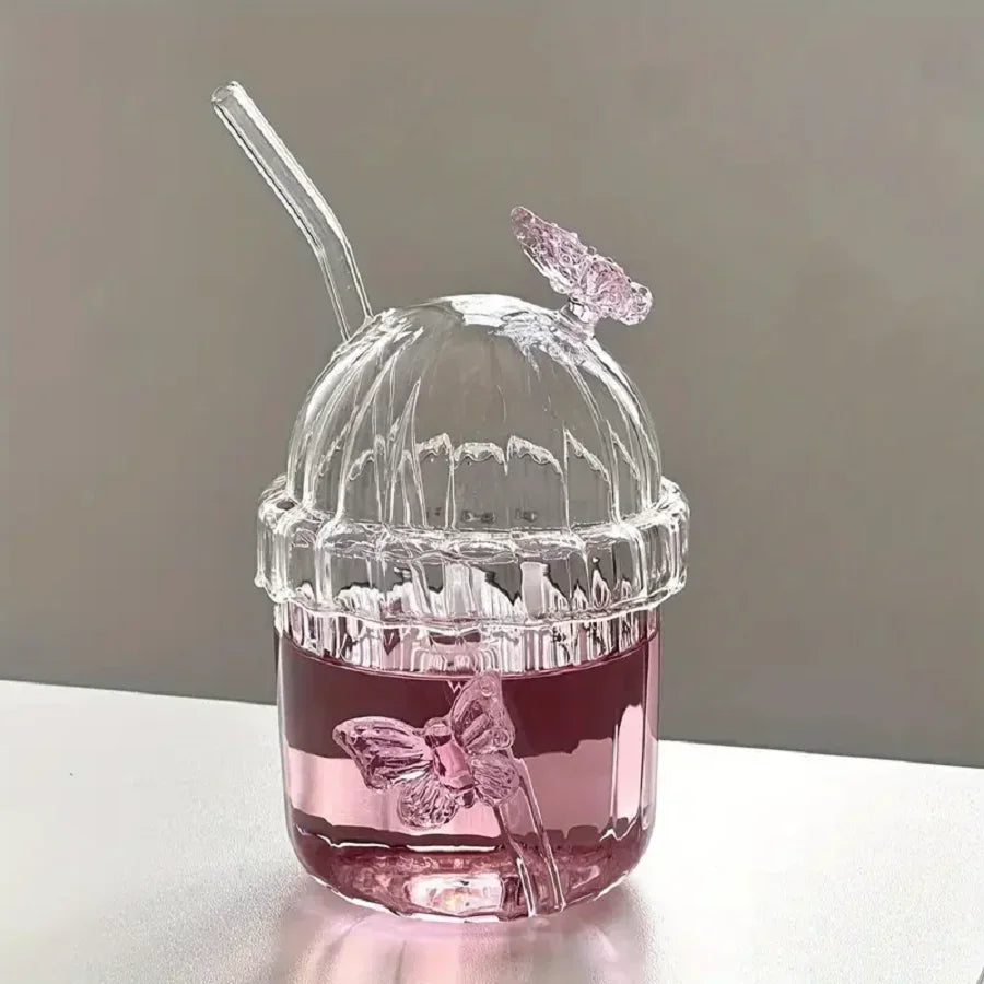 Copo de Vidro com Design de Borboleta 400ml