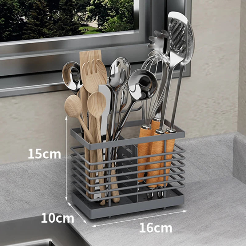 Aço inoxidável cozinha retangular pendurado utensílio rack de secagem casa pauzinhos colheres escorredor cesta talheres armazenamento segurar novo