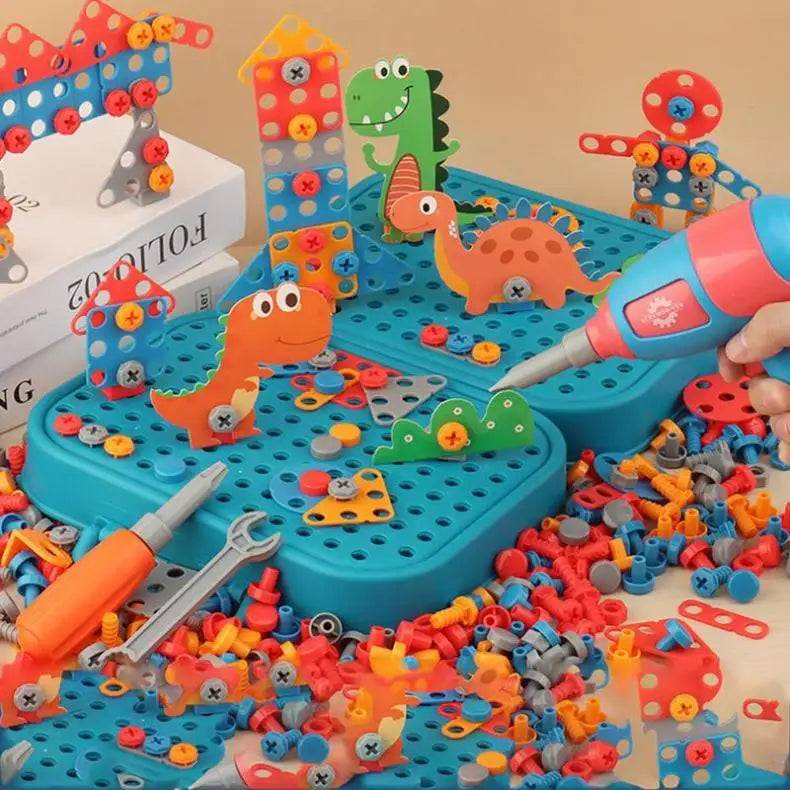 Kit de Ferramentas Infantil com Furadeira Elétrica e Dinossauro para Montar