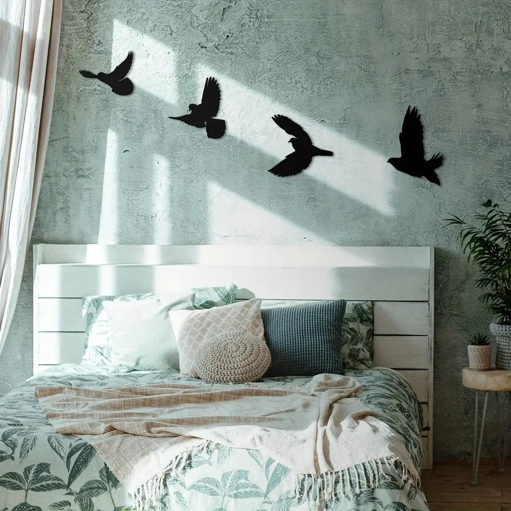 Adornos de Parede Pássaros em Metal 4 Pcs