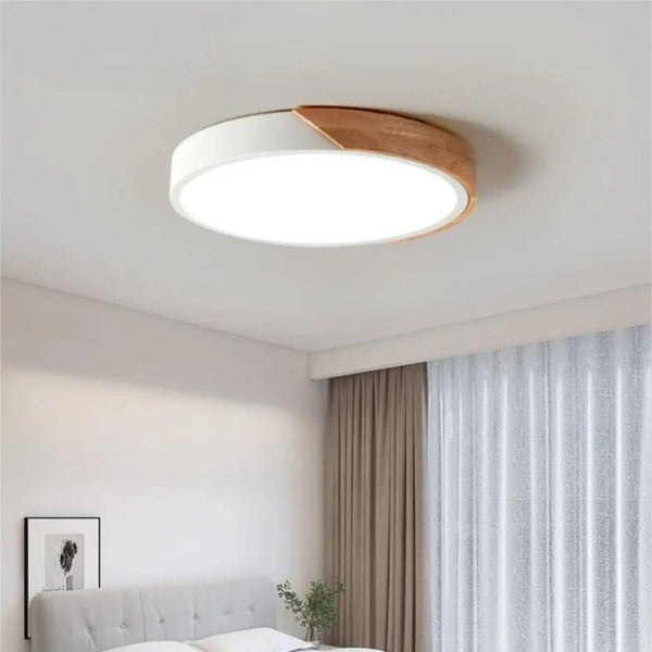 Luminária de Teto LED Minimalista Acrílico e Madeira