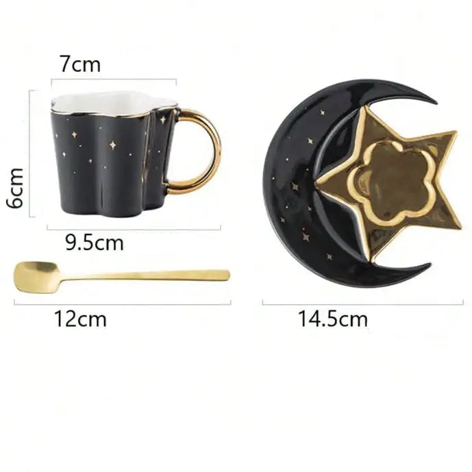 Caneca de Cerâmica Estrela e Lua com Prato e Colher