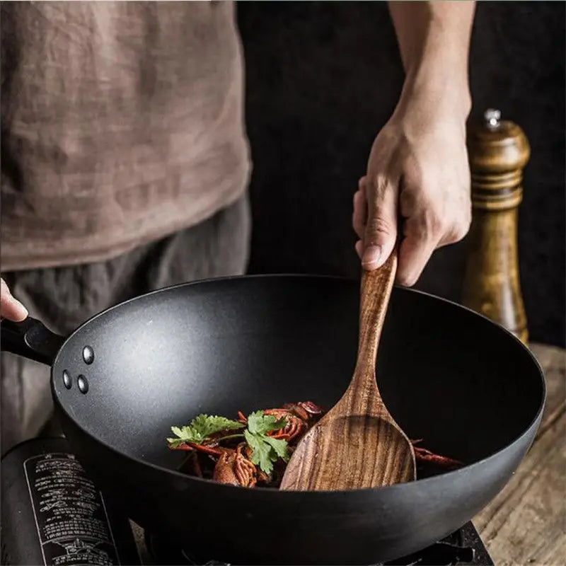 Colher De Cozinha De Teca De Madeira Natural, Ferramenta De Louça De Cozinha, Concha, Turner, Colander De Arroz, Skimmer De Sopa, Utensílios De Colher, Tailândia, 7Pcs