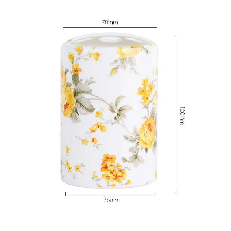 Acessórios de Banheiro em Cerâmica Floral Nórdica