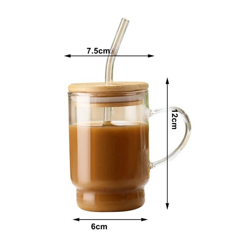 Copo com Alça Vidro + Canudo e Tampa Madeira