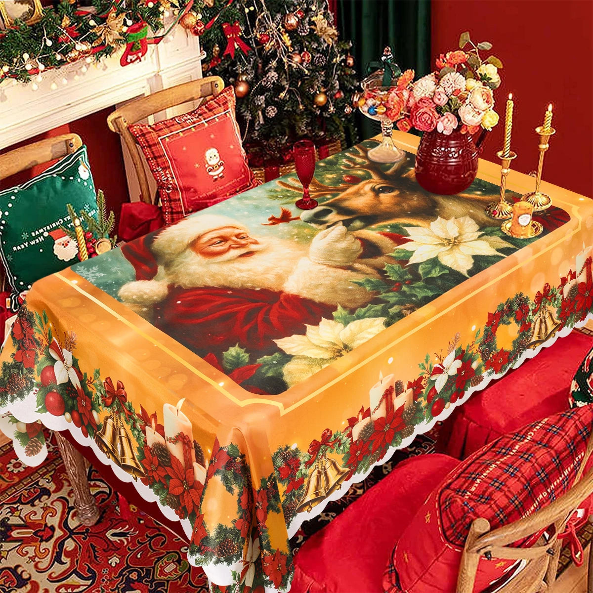 Toalha de mesa estampada com estampa de Papai Noel vintage decoração de natal para casa 2025 ornamento de natal Navidad Natal presente de ano novo 2026