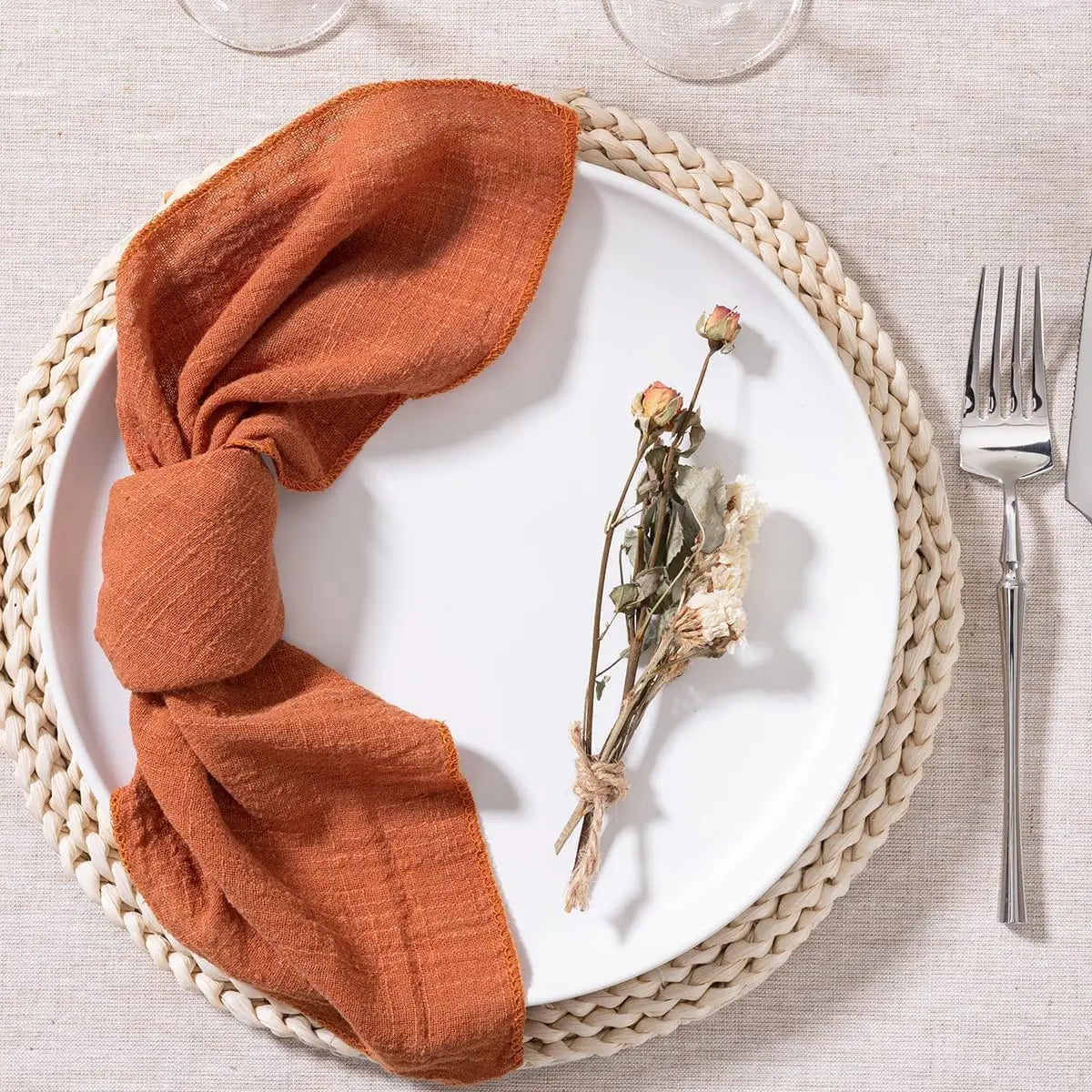 Guardanapos de Algodão Feitos à Mão 32x32cm - Conjunto de 10pcs