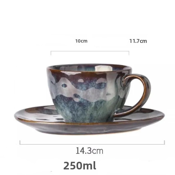 Conjunto de Xícara em Cerâmica com Pires Efeito Espelhado - 250ml