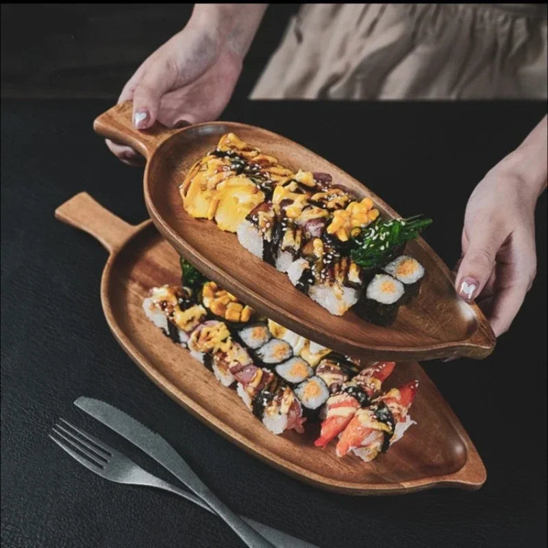 Bandeja de Madeira em Forma de Folha - Elegância Natural