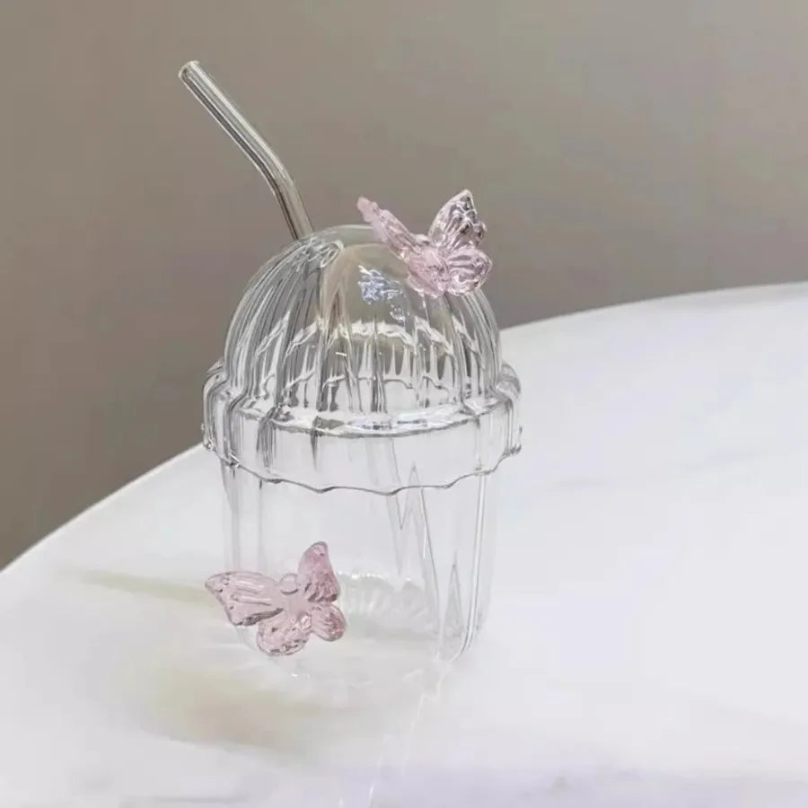 Copo de Vidro com Design de Borboleta 400ml