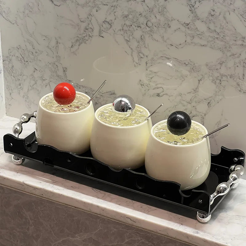 Conjunto Elegante de Frascos de Tempero em Cerâmica