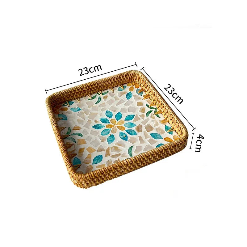 Bandeja Retrô de Rattan Feita à Mão