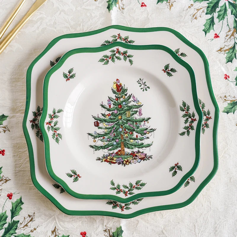 Cerâmica de Natal Louça Quadrada, Placa Longa de Alta Qualidade Padrão De Planta Vintage, Salada De Frutas Domésticas, Novo