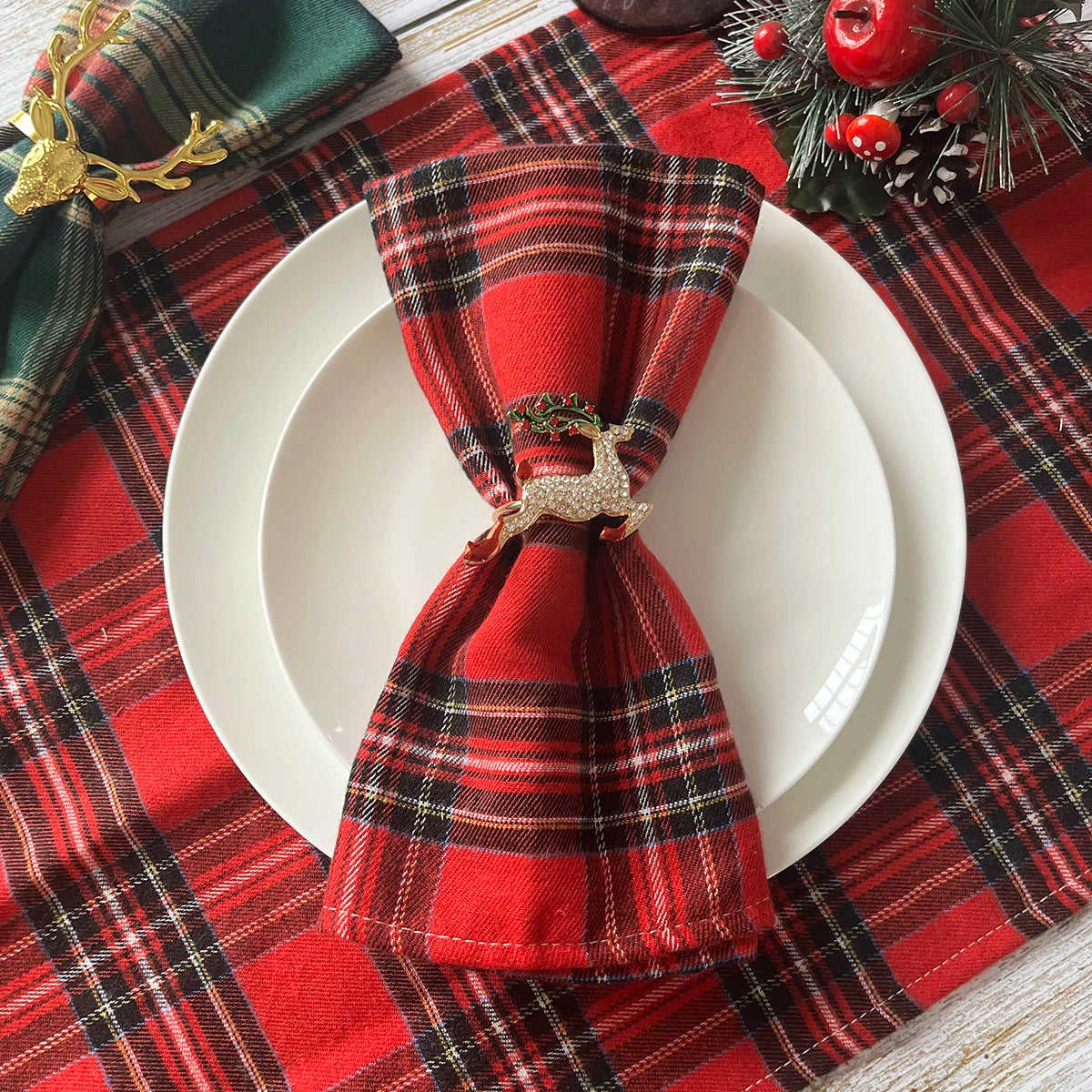 4 pçs natal vermelho verde pano guardanapos escocês tartan xadrez placemats ano novo natal decorativo festivo festa em casa decoração de mesa