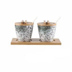 Conjunto de Potes de Cerâmica para Temperos com Tampa de Bambu