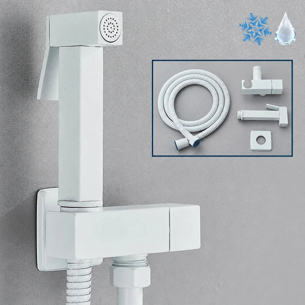 Ducha Higiênica para Banheiro com Gatilho, Registro e Suporte de Parede em Aço Inox